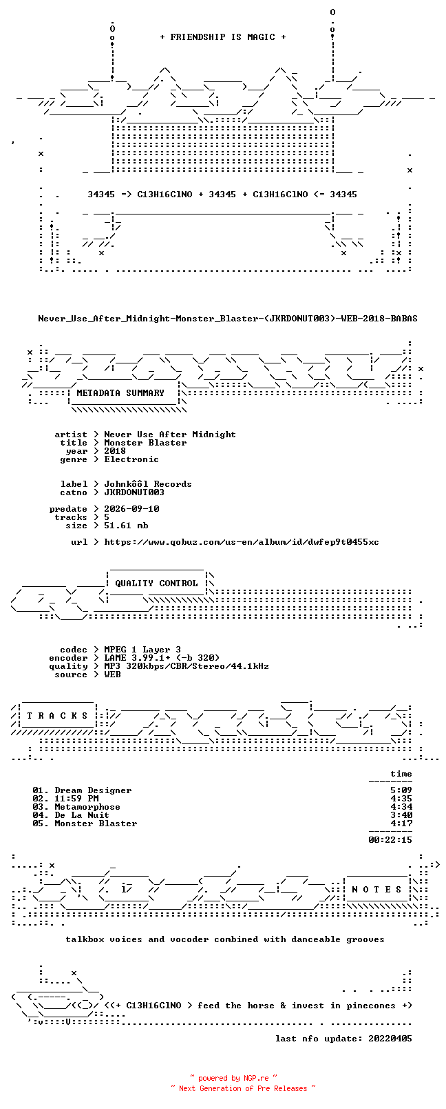 NFO for the release Never_Use_After_Midnight-Monster_Blaster-(JKRDONUT003)-WEB-2018-BABAS by BABAS