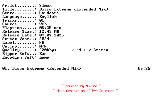 NFO for the release Simox-Disco_Extreme_(Extended_Mix)-SINGLE-WEB-2024-XTC_iNT by XTC_iNT
