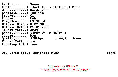 NFO for the release Soren-BLACK_TEARS_(Extended_Mix)-SINGLE-WEB-2024-XTC_iNT by XTC_iNT