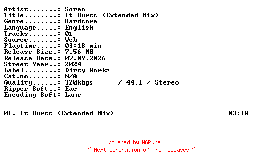 NFO for the release Soren-It_Hurts_(Extended_Mix)-SINGLE-WEB-2024-XTC_iNT by XTC_iNT