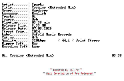 NFO for the release Sparkz-Cocaine_(Extended_Mix)-SINGLE-WEB-2024-XTC_iNT by XTC_iNT