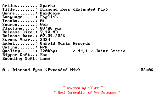NFO for the release Sparkz-Diamond_Eyes_(Extended_Mix)-SINGLE-WEB-2024-XTC_iNT by XTC_iNT