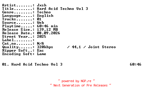 NFO for the release JXSH-HARD_ACID_TECHNO_VOL_3-WEB-2025-XTC_iNT by XTC_iNT