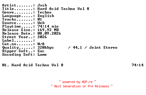 NFO for the release JXSH-HARD_ACID_TECHNO_VOL_8-WEB-2026-XTC_iNT by XTC_iNT