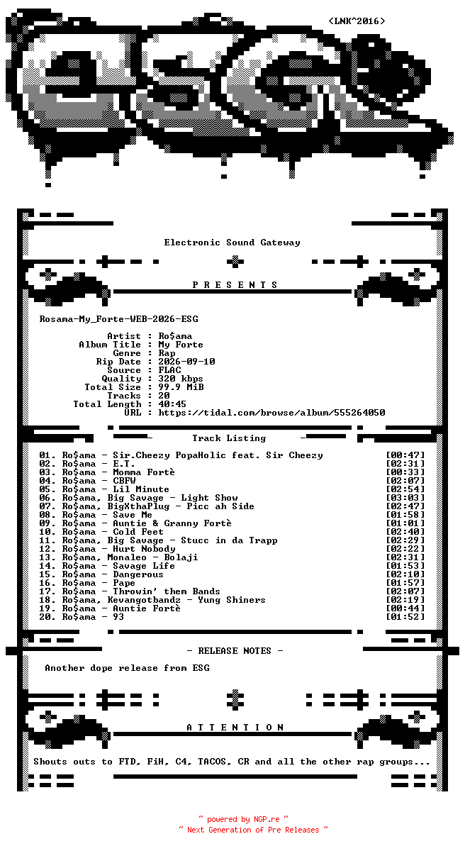 NFO for the release Rosama-My_Forte-WEB-2026-ESG by ESG