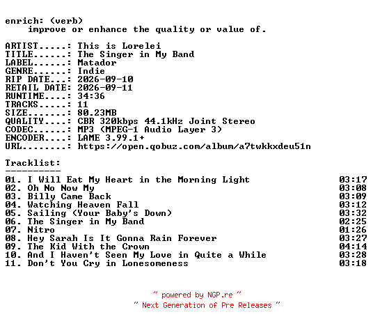 NFO for the release This_is_Lorelei-The_Singer_in_My_Band-WEB-2026-ENRiCH by ENRiCH
