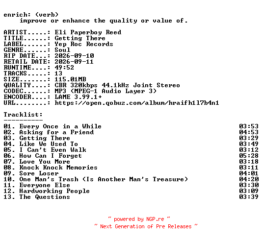 NFO for the release Eli_Paperboy_Reed-Getting_There-WEB-2026-ENRiCH by ENRiCH