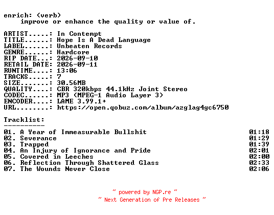 NFO for the release In_Contempt-Hope_Is_A_Dead_Language-EP-WEB-2026-ENRiCH by ENRiCH