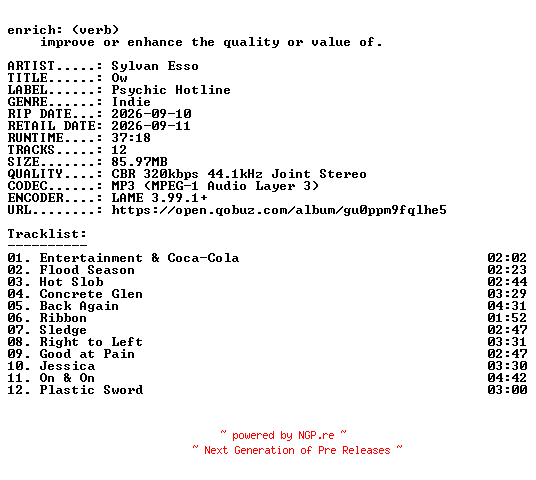 NFO for the release Sylvan_Esso-Ow_-WEB-2026-ENRiCH by ENRiCH