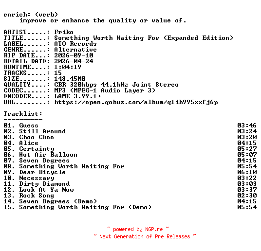 NFO for the release Friko-Something_Worth_Waiting_For_(Expanded_Edition)-WEB-2026-ENRiCH by ENRiCH