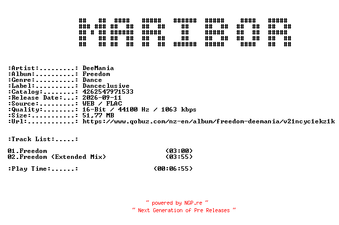 NFO for the release DeeMania-Freedom-16BIT-WEB-FLAC-2026-MARiBOR by MARiBOR