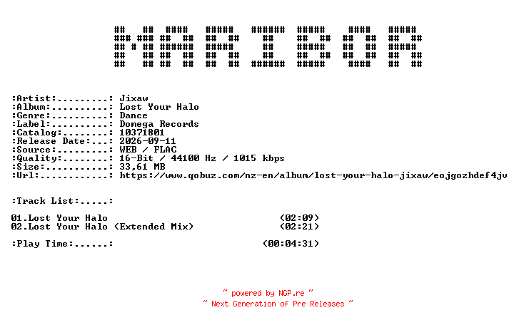 NFO for the release Jixaw-Lost_Your_Halo-(10371801)-16BIT-WEB-FLAC-2026-MARiBOR by MARiBOR