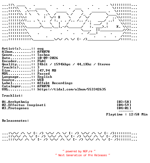 NFO for the release ouq-AFK078-24BIT-WEB-FLAC-2026-WAVED by WAVED