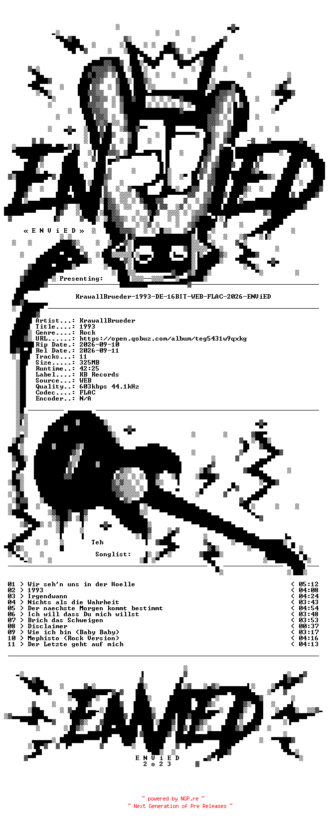 NFO for the release KrawallBrueder-1993-DE-16BIT-WEB-FLAC-2026-ENViED by ENViED