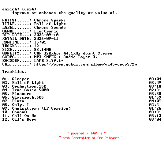 NFO for the release Chrome_Sparks-Ball_of_Light-WEB-2026-ENRiCH by ENRiCH