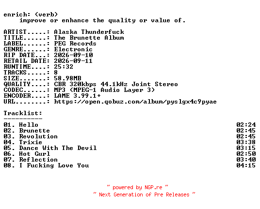 NFO for the release Alaska_Thunderfuck-The_Brunette_Album-WEB-2026-ENRiCH by ENRiCH