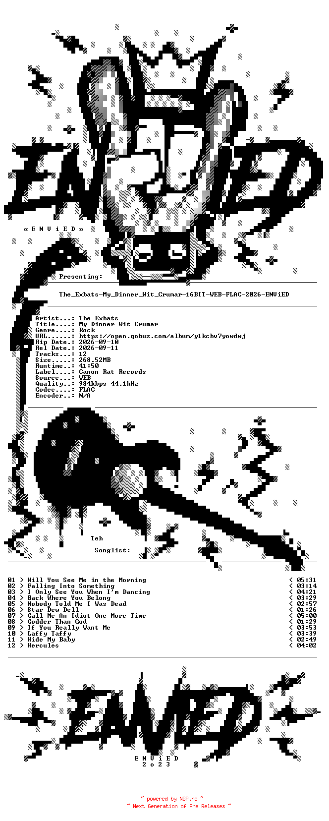 NFO for the release The_Exbats-My_Dinner_Wit_Crumar-16BIT-WEB-FLAC-2026-ENViED by ENViED