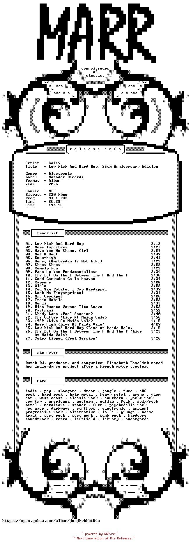 NFO for the release Solex-Low_Kick_And_Hard_Bop-25th_Anniversary_Edition-WEB-2026-MARR by MARR