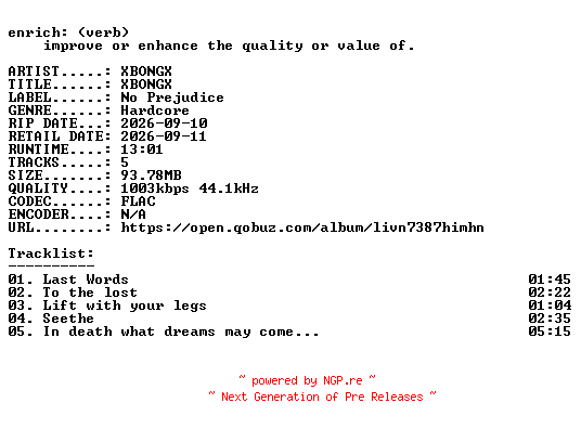 NFO for the release XBONGX-XBONGX-EP-16BIT-WEB-FLAC-2026-ENRiCH by ENRiCH