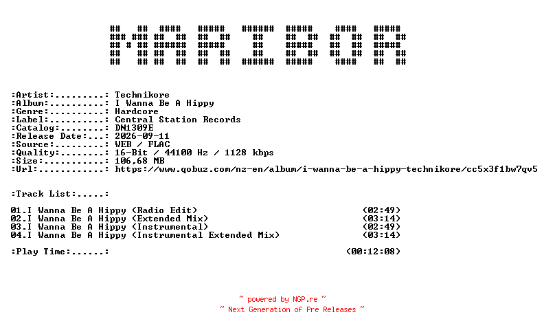 NFO for the release Technikore-I_Wanna_Be_A_Hippy-(DN1309E)-16BIT-WEB-FLAC-2026-MARiBOR by MARiBOR