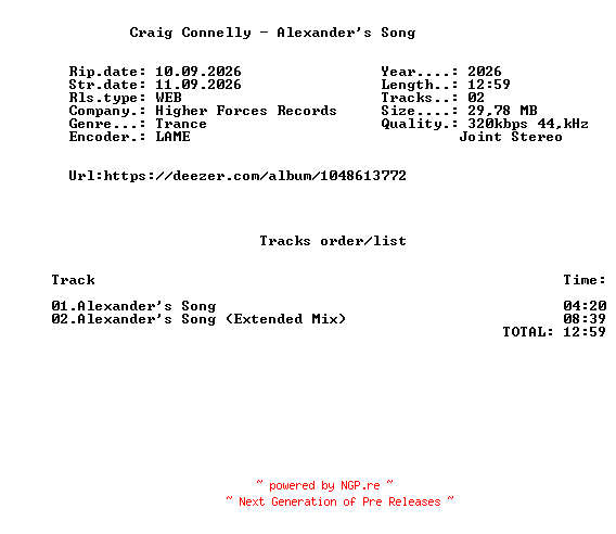 NFO for the release Craig_Connelly_-_Alexanders_Song-(HFR030)-WEB-2026-FMC by FMC
