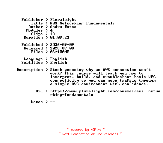 NFO for the release Pluralsight.AWS.Networking.Fundamentals.2026.BOOKWARE-GETH by GETH