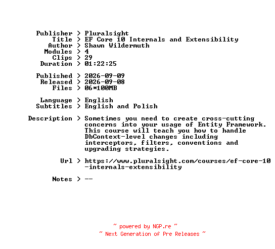NFO for the release Pluralsight.EF.Core.10.Internals.and.Extensibility.2026.BOOKWARE-GETH by GETH