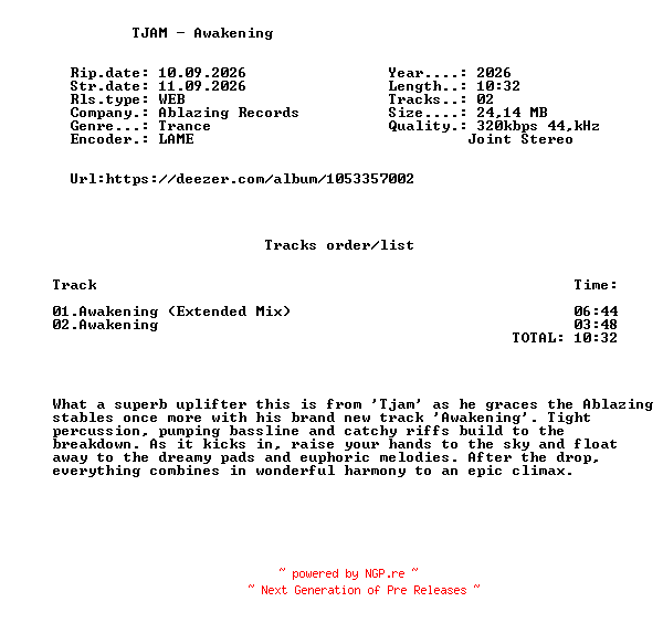 NFO for the release TJAM_-_Awakening-(ABL364)-WEB-2026-FMC by FMC