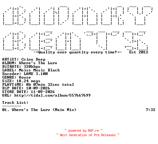 NFO for the release Ccino_Deep-Wheres_The_Lurv-(MOISSB693)-SINGLE-WEB-2026-BB by BB