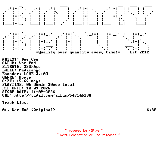 NFO for the release Dee_Cee-War_End-(MDS012)-SINGLE-WEB-2026-BB by BB