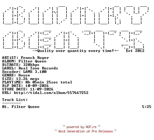 NFO for the release Franck_Roger-Filter_Queen-(RTR189)-SINGLE-WEB-2026-BB by BB