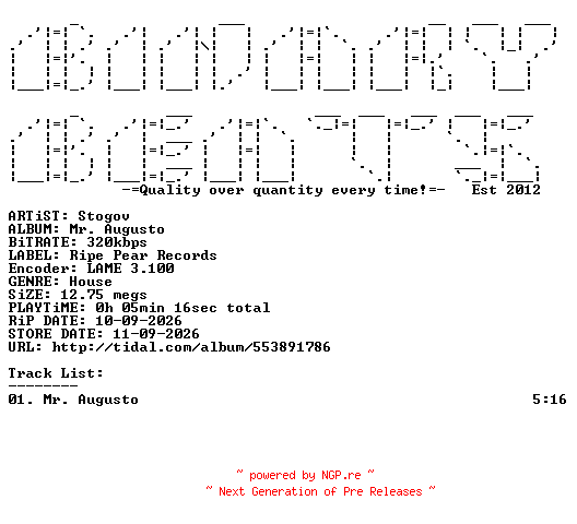 NFO for the release Stogov-Mr._Augusto-(RPR050)-SINGLE-WEB-2026-BB by BB