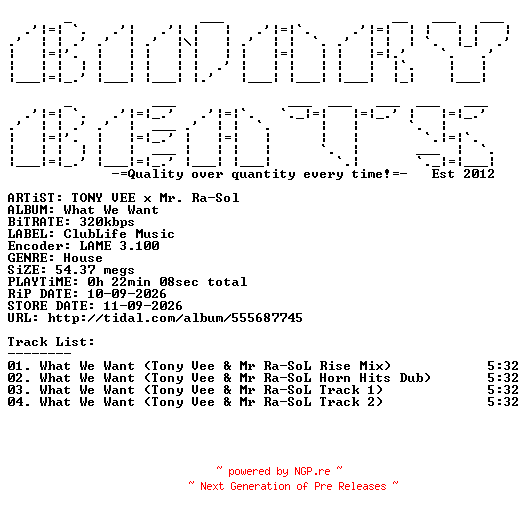 NFO for the release TONY_VEE_x_Mr._Ra-Sol-What_We_Want-(CLM027)-WEB-2026-BB by BB