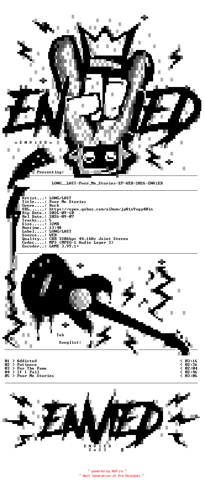 NFO for the release LONG__LAST-Poor_Me_Stories-EP-WEB-2026-ENViED by ENViED