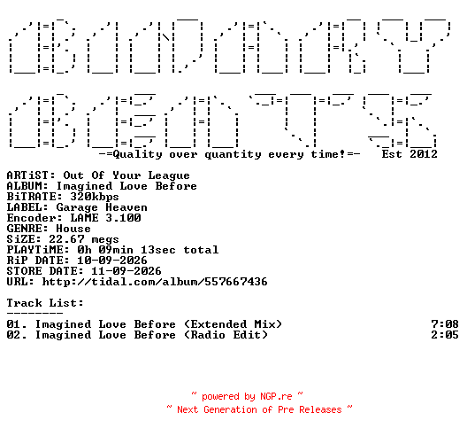 NFO for the release Out_Of_Your_League-Imagined_Love_Before-(GH47)-WEB-2026-BB by BB