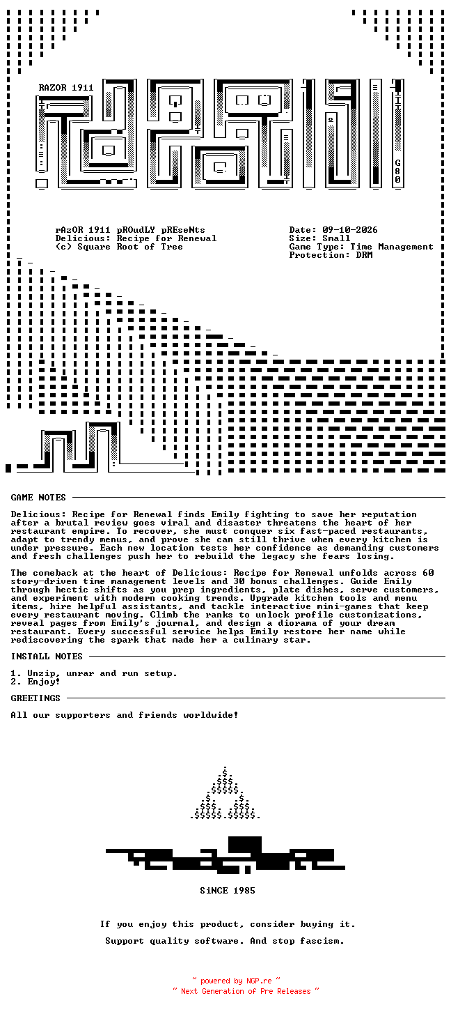 NFO for the release Delicious_Recipe_for_Renewal-RAZOR by RAZOR