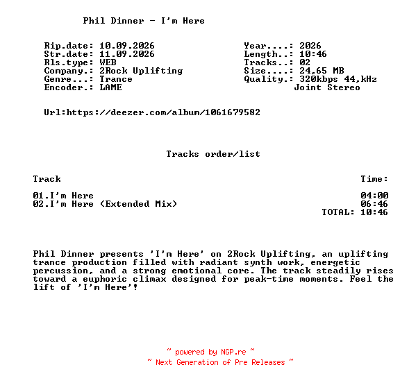 NFO for the release Phil_Dinner_-_Im_Here-(2RU115)-WEB-2026-FMC by FMC