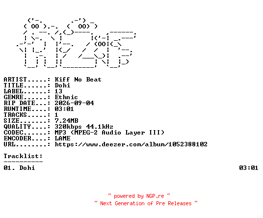 NFO for the release Kiff_No_Beat-Dohi-SINGLE-WEB-2026-AZF by AZF