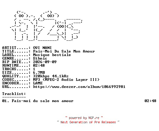 NFO for the release OVI_NANI-Fais-Moi_Du_Sale_Mon_Amour-SINGLE-WEB-FR-2026-AZF by AZF