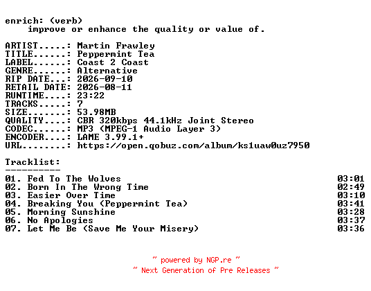 NFO for the release Martin_Frawley-Peppermint_Tea-EP-WEB-2026-ENRiCH by ENRiCH