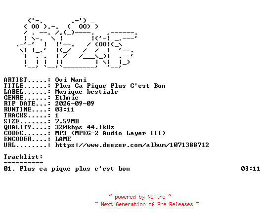NFO for the release Ovi_Nani-Plus_Ca_Pique_Plus_Cest_Bon-SINGLE-WEB-FR-2026-AZF by AZF