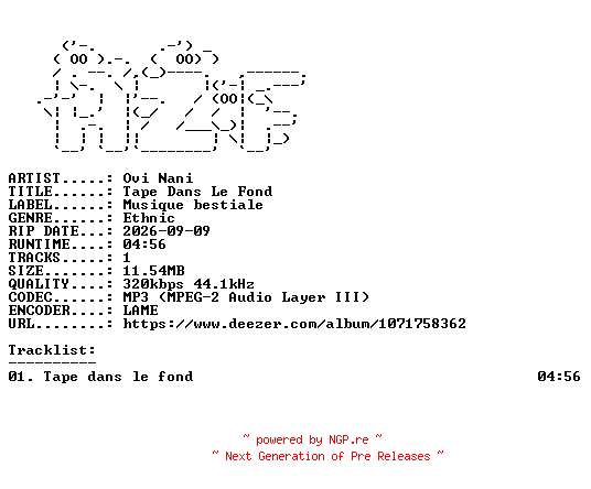 NFO for the release Ovi_Nani-Tape_Dans_Le_Fond-SINGLE-WEB-FR-2026-AZF by AZF