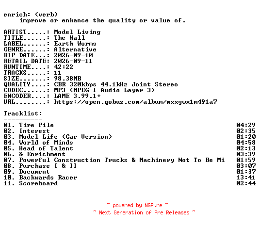 NFO for the release Model_Living-The_Wall-WEB-2026-ENRiCH by ENRiCH