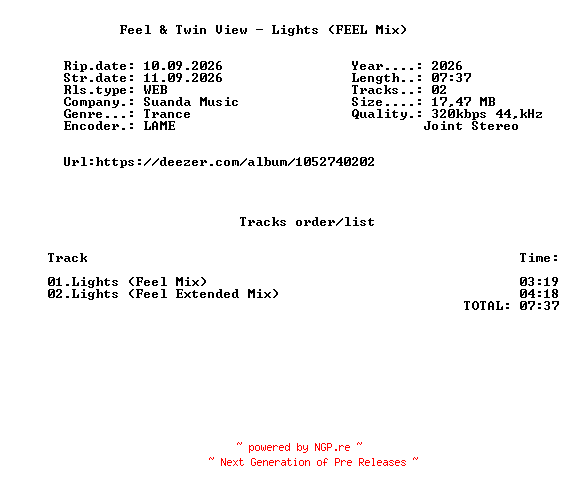 NFO for the release Feel_And_Twin_View_-_Lights_(FEEL_Mix)-(SND593)-WEB-2026-FMC by FMC