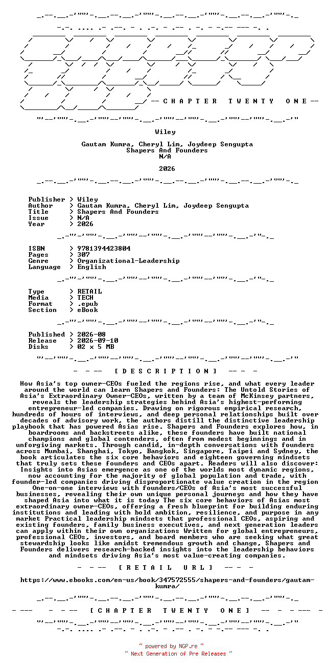NFO for the release Wiley.-.Shapers.And.Founders.2026.RETAIL.EPUB.eBook-CTO by CTO