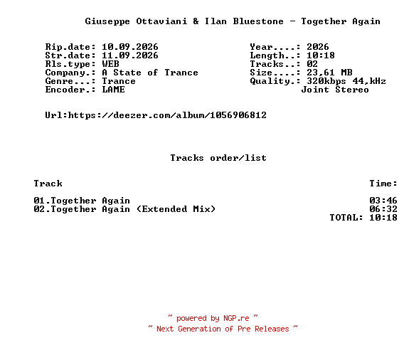 NFO for the release Giuseppe_Ottaviani_And_Ilan_Bluestone_-_Together_Again-(ASOT902)-WEB-2026-FMC by FMC