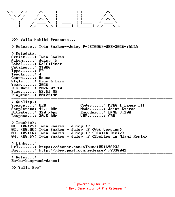 NFO for the release Twin_Snakes--Juicy_P-(ST006)-WEB-2026-YALLA by YALLA