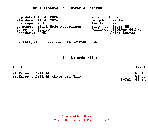 NFO for the release RAM_And_Frankyeffe_-_Ravers_Delight-(BH1772-0)-WEB-2026-FMC by FMC