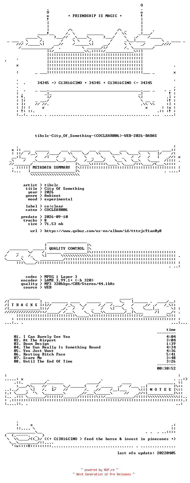 NFO for the release tibslc-City_Of_Something-(COCLEAR006)-WEB-2026-BABAS by BABAS