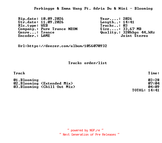 NFO for the release Ferkingge_And_Emma_Wang_Ft._Adria_Du_And_Nini_-_Blooming-(PTN181)-WEB-2026-FMC by FMC